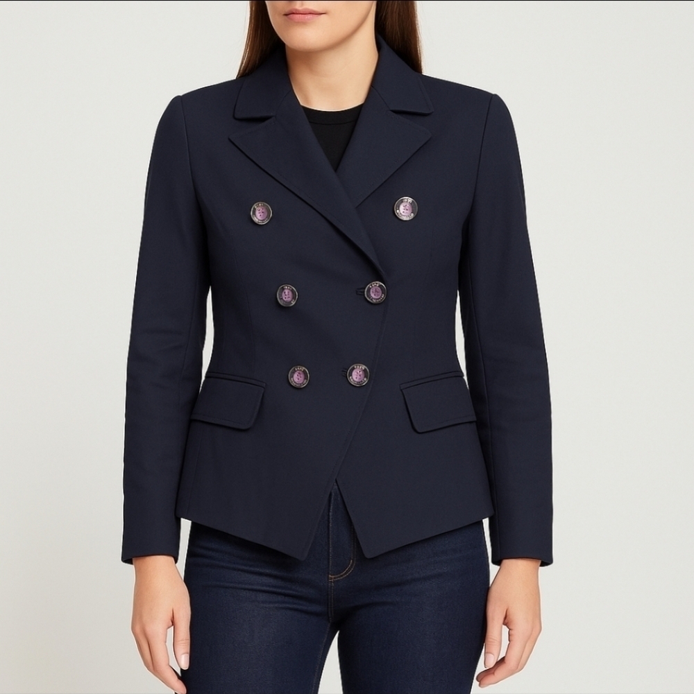 Faconnable Double Breasted Wool Blend Blazer Jacket Navy Blue Sz 4